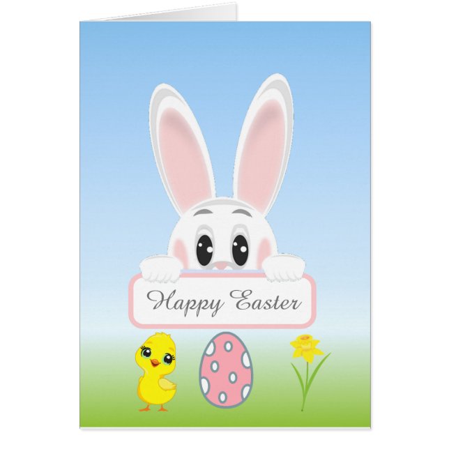 Easter Bunny & Easter Egg on Light Blue Cards (Front)
