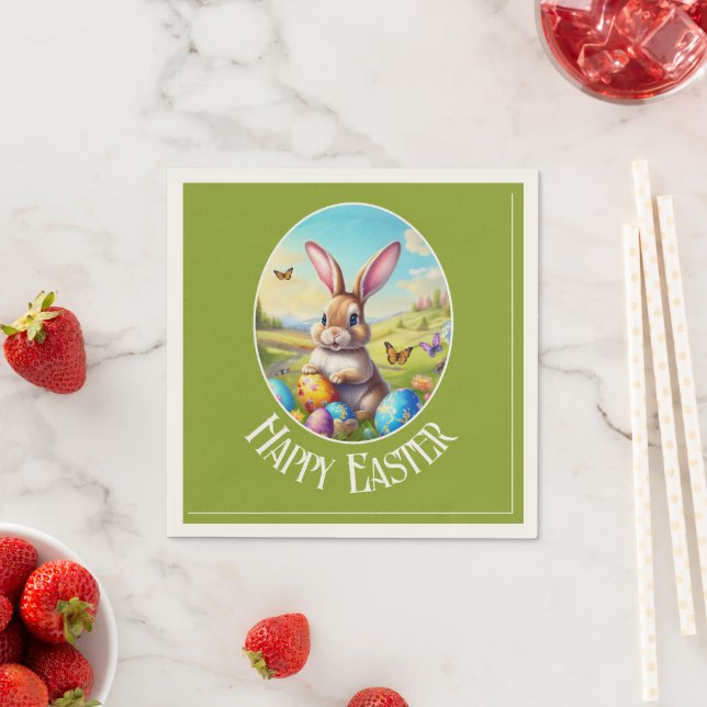 Easter bunny & Easter Eggs | green white - Napkins (Insitu)