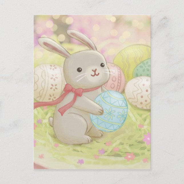 Easter Bunny & Easter Eggs Illustration Postcard (Front)