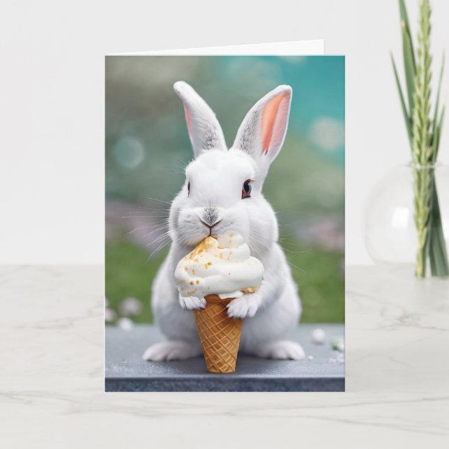 Easter Bunny Eating An Ice Cream Cone Card (Front)