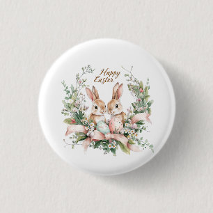 Easter Bunny, Egg, and Wreath Button