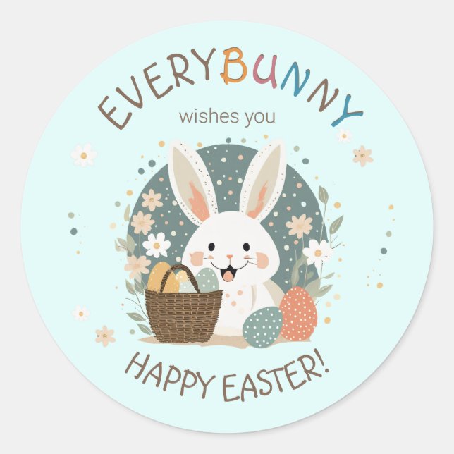 Easter Bunny Egg Basket ID1013 Classic Round Sticker (Front)