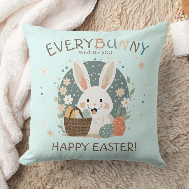 Easter Bunny Egg Basket ID1013 Throw Pillow (Blanket)