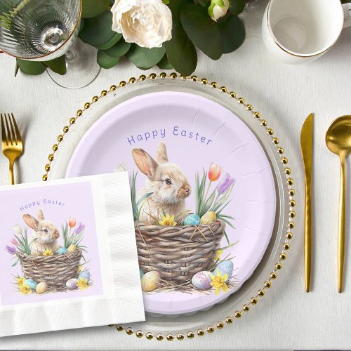 Easter Bunny Egg Basket Spring Tulips Paper Plates
