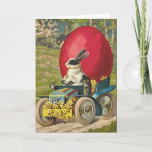 Easter Bunny Egg Car Landscape Holiday Card