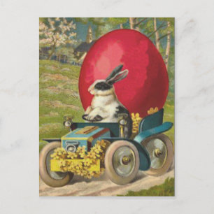 Easter Bunny Egg Car Landscape Holiday Postcard