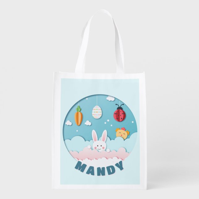 Easter Bunny, Egg, Carrot & Ladybug Egg Hunt Grocery Bag (Back)