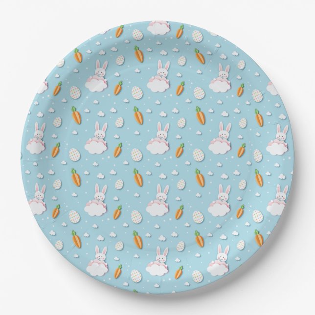 Easter Bunny, Egg & Carrot Pattern Cut-out Paper Plates (Front)