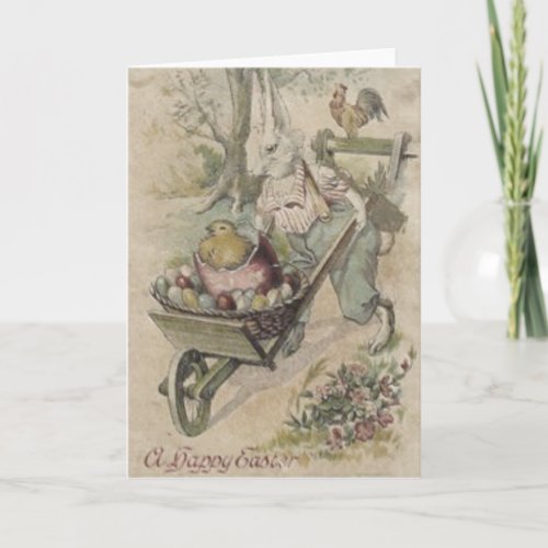 Easter Bunny Egg Chick Rooster Farmer Holiday Card