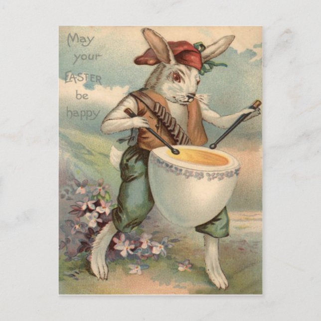 Easter Bunny Egg Drum Drummer Flower Holiday Postcard (Front)