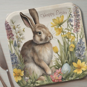 Easter Bunny Egg Floral Paper Plates