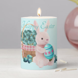 Easter Bunny, Egg, & Flower Basket Aqua Pillar Candle