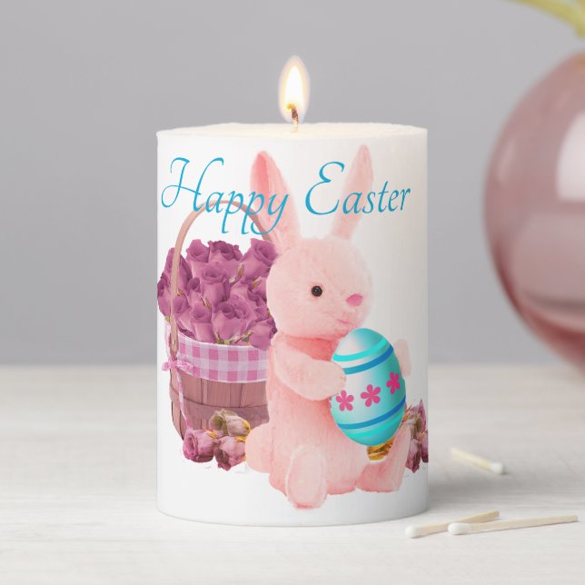 Easter Bunny, Egg, & Flower Basket Pillar Candle (In Situ)