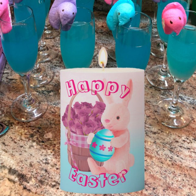 Easter Bunny, Egg, & Flower Basket Pink & Blue Pillar Candle (Creator Uploaded)