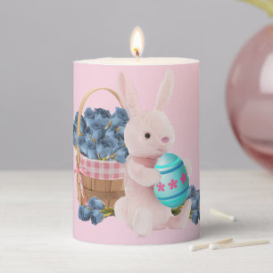 Easter Bunny, Egg, & Flower Basket Pink Pillar Candle