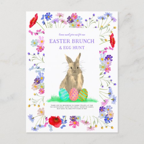 Easter Bunny Egg Hunt and Brunch Floral Invitation Postcard