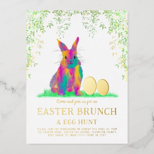 Easter Bunny Egg Hunt and Brunch Gold pink Foil Invitation Postcard