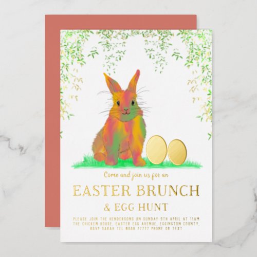 Easter Bunny Egg Hunt and Brunch Gold terracotta  Foil Invitation