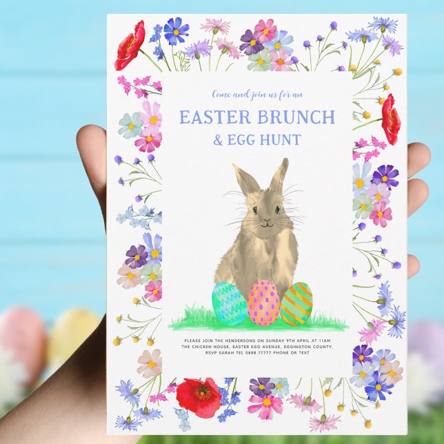 Easter Bunny Egg Hunt and Brunch Invitation (Boho wildflower bunny Easter brunch and egg hunt invitation )