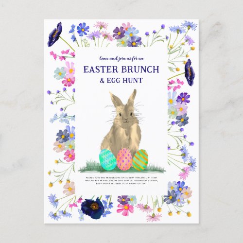 Easter Bunny Egg Hunt Brunch Floral Invitation Postcard