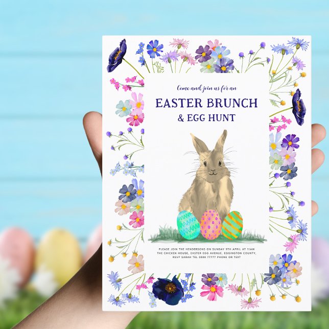 Easter Bunny Egg Hunt Brunch Floral Invitation Postcard (Boho floral Easter brunch and egg hunt invitation )