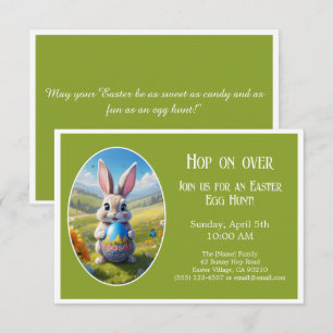 Easter bunny   Egg Hunt    Hop on over   green -  Invitation