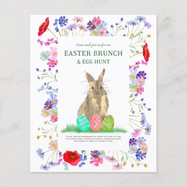 Easter Bunny Egg Hunt Spring Brunch Floral Budget  Flyer (Front)