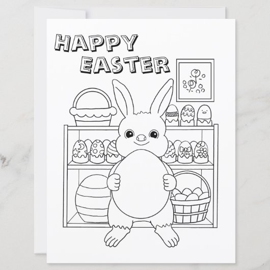 Easter Bunny Egg Kids Coloring Page Paper Sheet (Front)