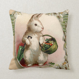 Easter Bunny Egg Umbrella Lily Basket Carrot Throw Pillow