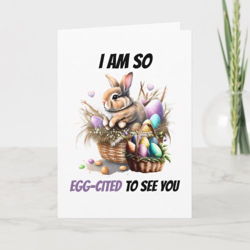 Easter bunny eggcited to see you happy rabbit pun holiday card