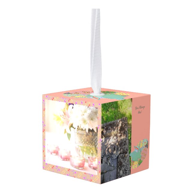 Easter Bunny Eggs + 4 Photos Cube Ornament (Back Angled)