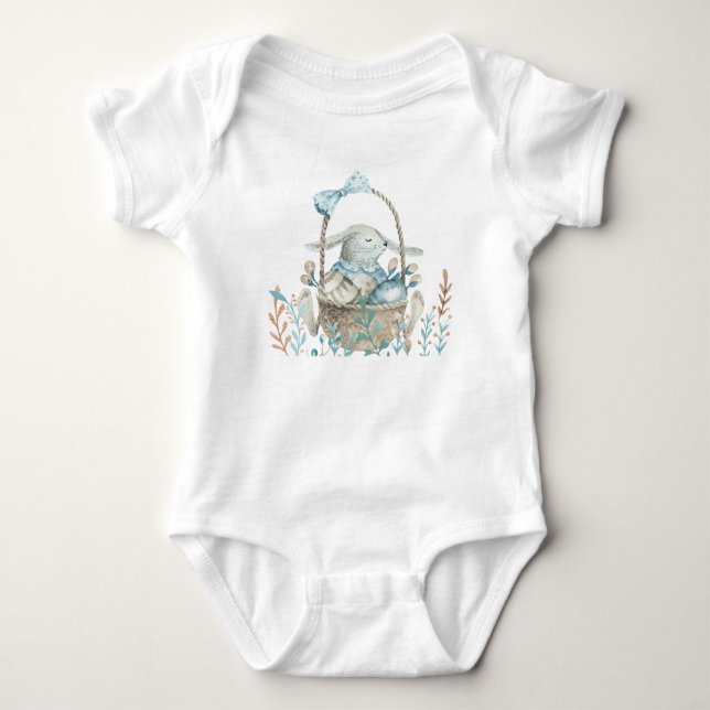 Easter Bunny, Eggs and Basket Baby Bodysuit (Front)