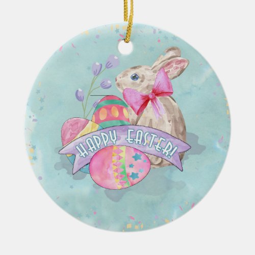 Easter Bunny Eggs and Confetti ID377 Ceramic Ornament