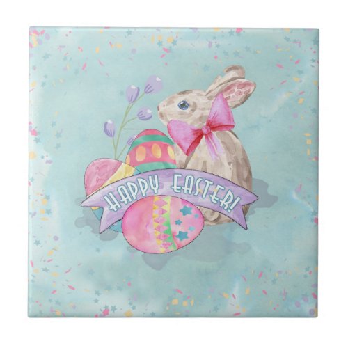 Easter Bunny Eggs and Confetti ID377 Ceramic Tile