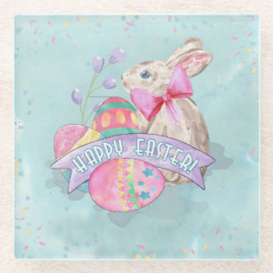Easter Bunny, Eggs and Confetti ID377 Glass Coaster