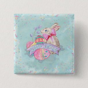 Easter Bunny, Eggs and Confetti ID377 Pinback Button