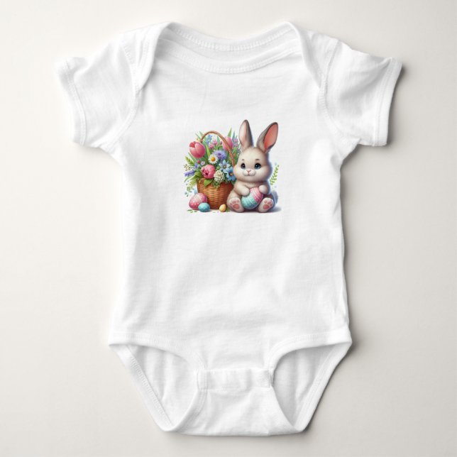 Easter Bunny, Eggs and Flowers Baby Bodysuit (Front)