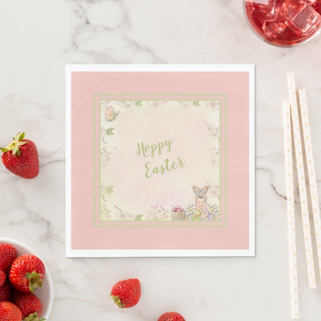 Easter Bunny, Eggs and Flowers-Hoppy Easter Napkins (Insitu)