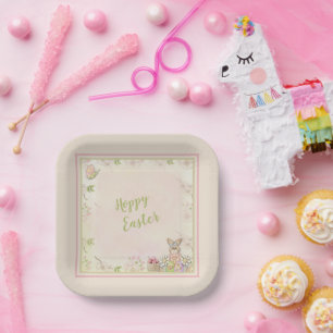 Easter Bunny, Eggs and Flowers Hoppy Easter Paper Plates