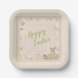 Easter Bunny, Eggs and Flowers - Hoppy Easter Paper Plates