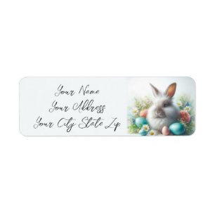 Easter Bunny, Eggs and Flowers  Label