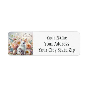 Easter Bunny, Eggs and Flowers  Label