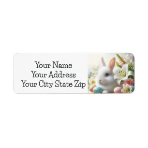 Easter Bunny, Eggs and Flowers Label