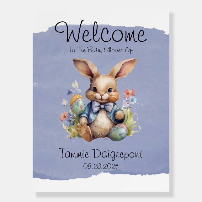 Easter Bunny Eggs and Flowers Welcome Sign (Front)