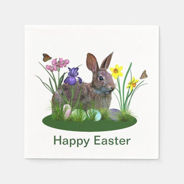 Easter Bunny, Eggs, and Spring Flowers Napkins (Front)