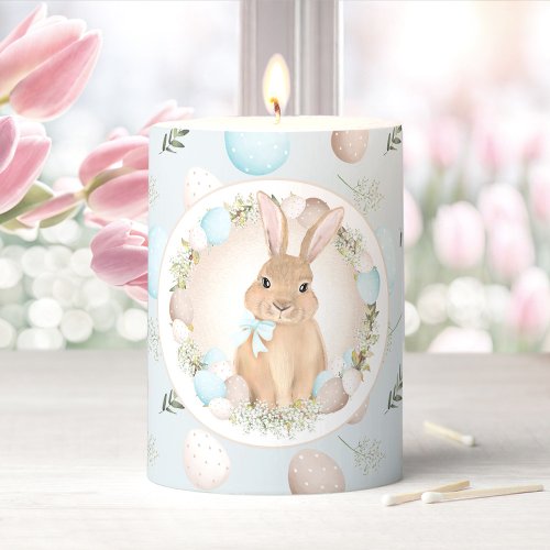 EASTER BUNNY  EGGS Blue Pastel Pillar Candle