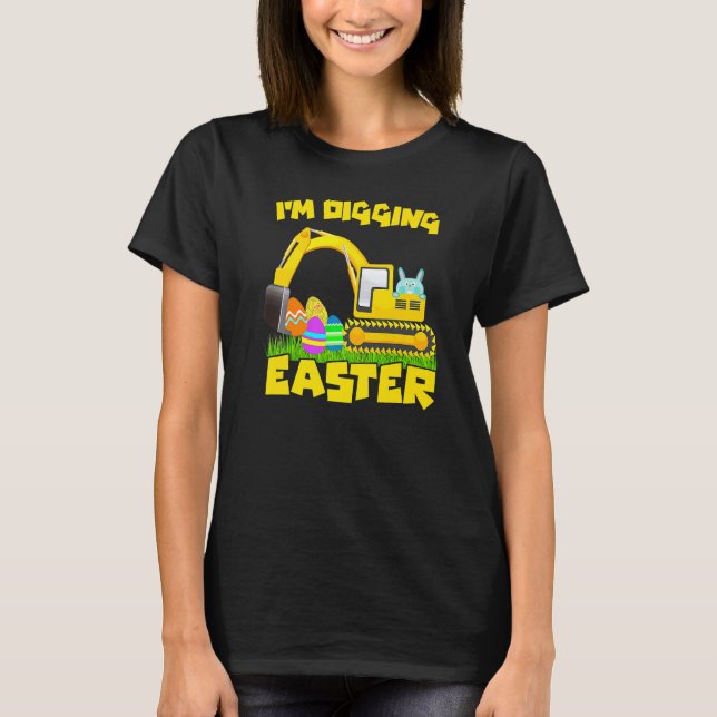 Easter Bunny Eggs Digging Tractor Excavator Kids B T-Shirt (Front)
