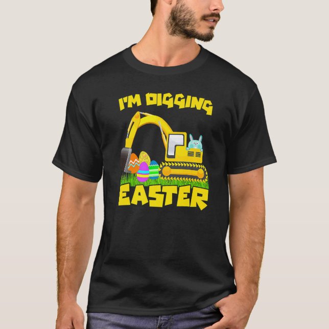 Easter Bunny Eggs Digging Tractor Excavator Kids B T-Shirt (Front)