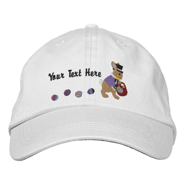 Easter Bunny & Eggs Embroidered Baseball Hat (Front)