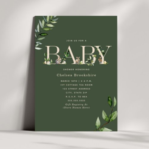 Easter Bunny Eggs Eucalyptus Green Baby Shower Invitation